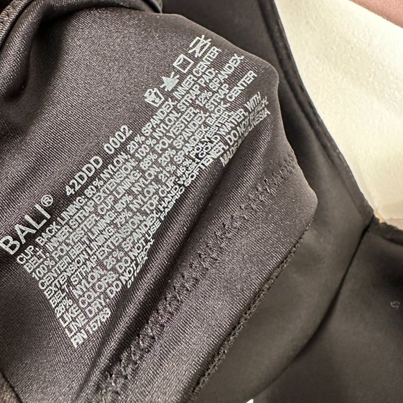 Bali 42DDD Bra Womens Black Underwire Floral Adjustable Straps Back Clasp - Picture 3 of 16